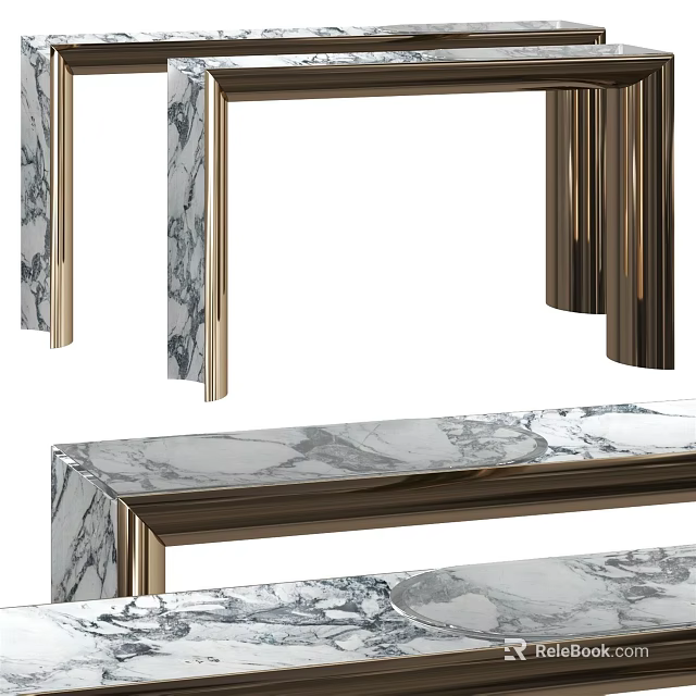Modern Console Table With Marble Top And Sleek Metal Frame Design 3d model 