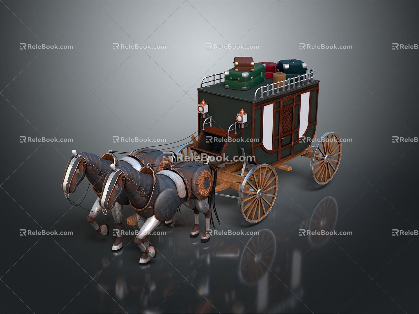 European-style carriage, luxury carriage, four-wheeled carriage 3d model