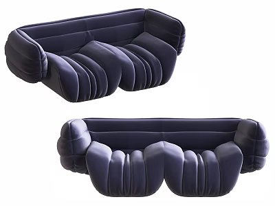 Modern Navy Blue Fabric Two-Seater Sofa With Pleated Design And Rounded Shape 3d model
