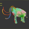 Shaggy Brown Mammoth Sculpture with Long White Tusks and Straw Made Body