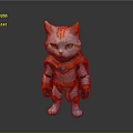 Feline Warrior Cat In Orange Armor With Intricate Costume And Detailed Design Elements