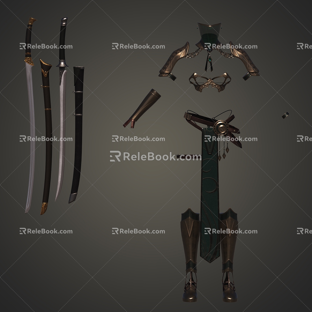 Bikini Armor Combat Costume Weapon Sword Armor Female Armor 3d model