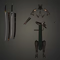 Varied Medieval Weapons Set Featuring Long Short Swords Leather Arm Guards And Ornate Sheath