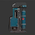 Blue Fuel Dispenser With Display Screen Control Panel Fuel Nozzle And Red Warning Sign