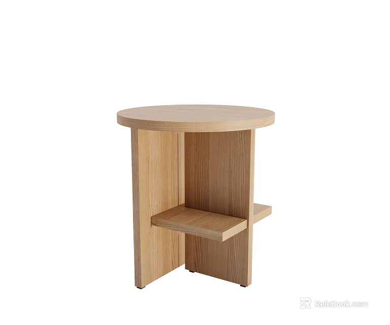 Modern Minimalist Wooden Stool With Round Seat And Open Shelf Design 3d model 