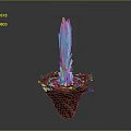 Glowing Cactus Shaped Plant With Purple Blue Luminous Effects On Wooden Base