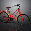 Classic Red Bicycle Featuring Brown Seat Yellow Fenders And Black Wheels