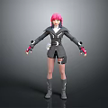 3D Anime Character With Pink Hair Gray Outfit Black Boots Standing Posture