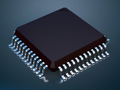 High Performance Industrial Equipment Chip With Black Square Body And Silver Pins 3d model