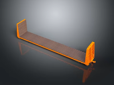 Gray Flatbed Train Car with Orange Frame and Reflective Surface Design 3d model