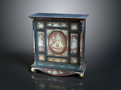 Traditional Dark Cabinet With Intricate Carved Motifs And Decorative Legs 3d model