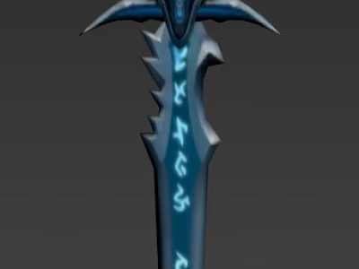 Enchanted Blue Sword With Ancient Glowing Runes And Spiked Sharp Edges Design 3d model