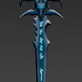 Enchanted Blue Sword With Ancient Glowing Runes And Spiked Sharp Edges Design 3d model