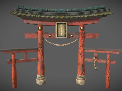 Traditional Chinese Archway Wooden Structure With Carved Roof Tiles And Red Pillars 3d model