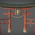Traditional Chinese Archway Wooden Structure With Carved Roof Tiles And Red Pillars