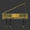 Luxurious Golden Grand Piano Decorated with Sparkling Art Materials and Intricate Black Keys