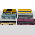 Colorful Bus Models In Multiple Colors Arranged Together On White Background 3d model