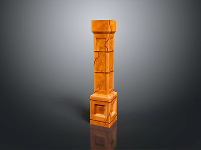 Scenic Landscape With Orange Cracked Stone Pillar And Square Groove On Dark Background With Reflection 3d model