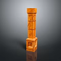 Scenic Landscape With Orange Cracked Stone Pillar And Square Groove On Dark Background With Reflection