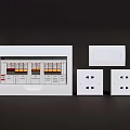 White Electrical Switch Panel With Multiple Circuit Breakers And Single Switch Plates 3d model