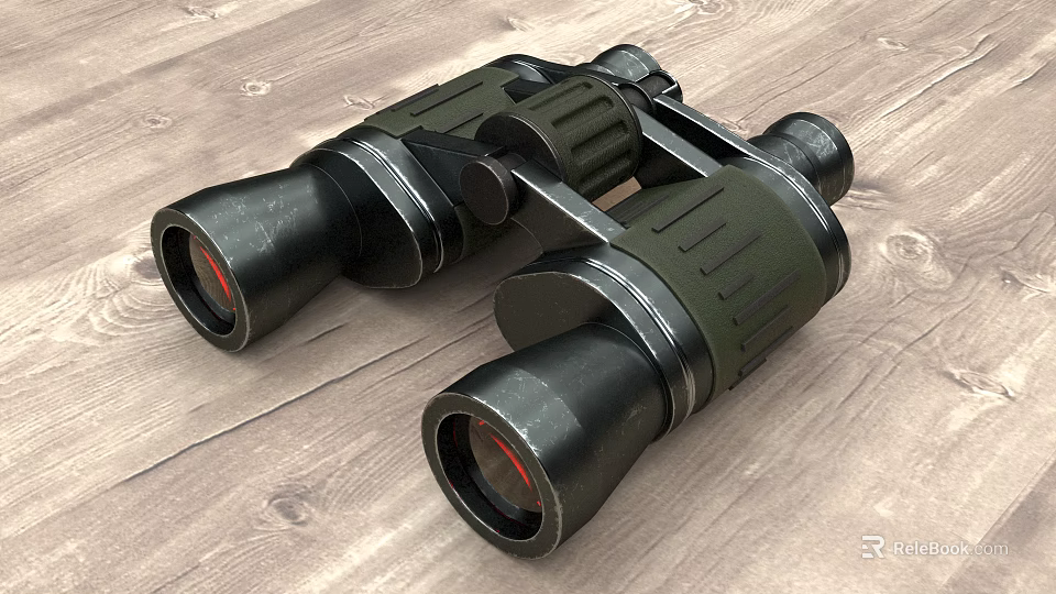 Professional High Quality Commercial Binoculars With Durable Design On Wooden Surface 3d model 