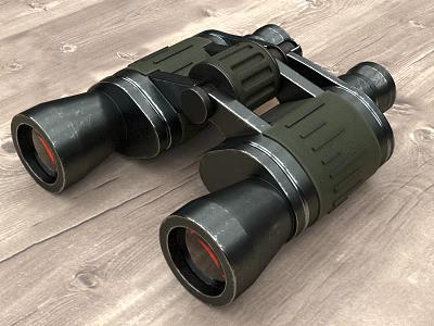 Professional High Quality Commercial Binoculars With Durable Design On Wooden Surface 3d model