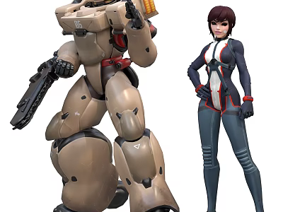 Intelligent Machine Armored Combat Robot With Female Pilot In Tactical Uniform 3d model