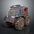 Futuristic Military Weapons Mounted on Off Road Vehicle With Large Tires and Orange Accents