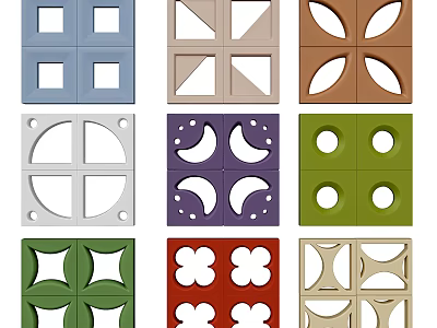 Square Decorative Architectural Panels With Various Colors And Geometric Cutout Patterns 3d model