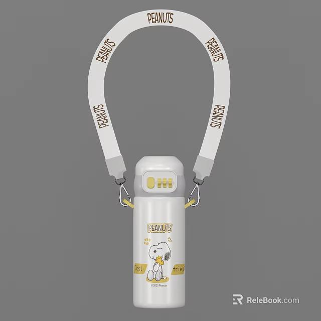 Peanuts Themed Portable Cup With White Strap And Snoopy Cartoon Print Design 3d model 