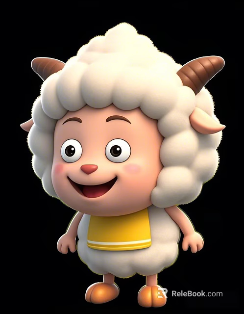 Cute Cartoon Sheep Character With White Curly Wool Brown Horns And Smiling Expression 3d model 