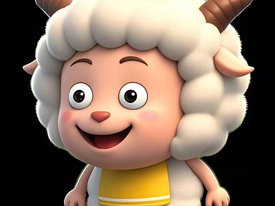 Cute Cartoon Sheep Character With White Curly Wool Brown Horns And Smiling Expression 3d model