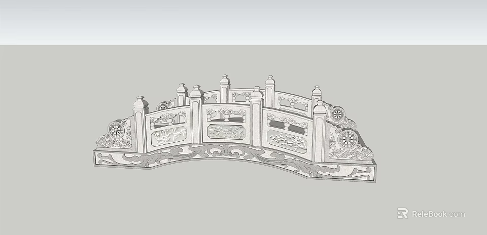 Traditional Stone Bridge With Ornate Carved Railings And Decorative Patterns 3d model 