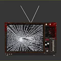 Vintage Television With Cracked Glass Screen Antenna And Red Accents Design