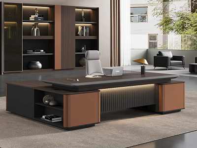 Modern Office Interior With Executive Desk Designer Lamp Ergonomic Chair And Bookshelves 3d model