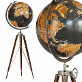 Wall Decor Featuring Black Gold Globe with Tripod Stand and Detailed Geography