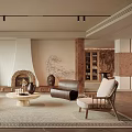 Modern Living Room Interior With Fireplace Sofa Area Rug And Decorative Chairs