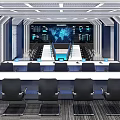 Modern Control Room Interior Featuring Multiple Computer Screens Workstations And Advanced Data Displays 3d model