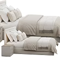Modern Double Bed With Upholstered Headboard Light Beige Bedding And Nightstand 3d model