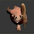 3D Cartoon Style Sculpture Carving Character in Red Garment Holding Wooden Mallet With Black Topknot