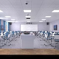 School Modern Classroom With Student Desks Chairs Smart Board And Computers 3d model