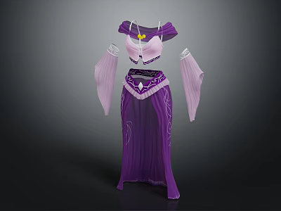 Purple Traditional Outfit Featuring Long Sleeves Elegant Patterns And Flowy Design 3d model