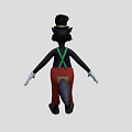 Cartoon Wolf Wearing Black Top Hat Green Suspenders Red Ripped Pants White Gloves Black Paws