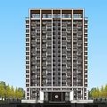 Modern High Rise Residential Exterior With Regular Windows Entrance And Trees