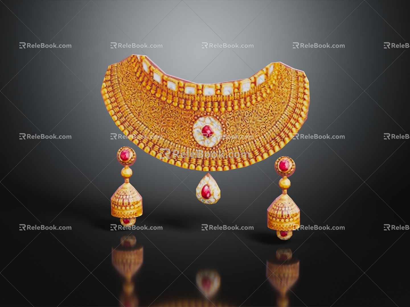 Modern Earrings Indian Earrings Indian Jewelry Necklace 3d model