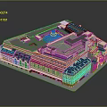 Multi Storey Building Architectural Model With Blue Grey Roofs Circular Skylight And Classical Modern Facade