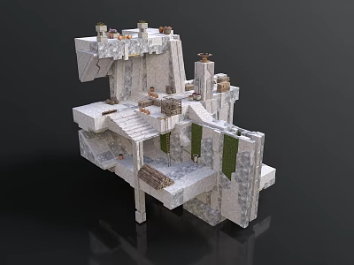 Multi Layered Architectural Structure With Stairs Platforms And Green Decorative Elements 3d model