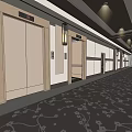 Elegant Elevator Corridor Interior Design With Patterned Carpet And Ceiling Lighting 3d model