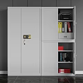 Gray Lockable Storage Cabinet With Internal Files Folders And Organized Shelves For Office Use