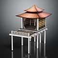 Traditional Asian Pavilion Featuring Two Tiered Red Tile Roof And White Support Pillars
